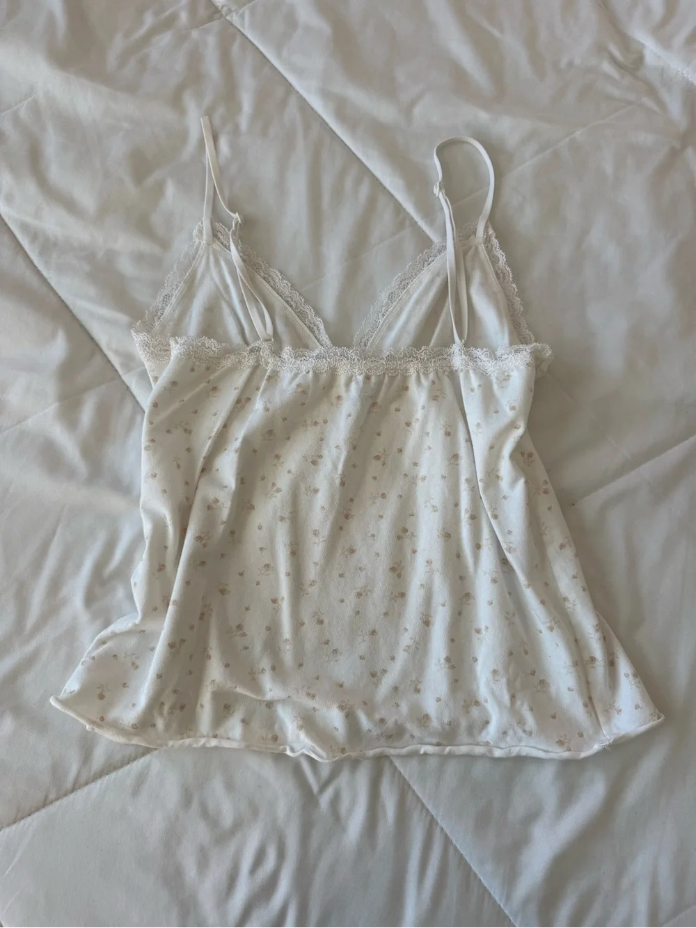 Brandy Melville Cream Floral Lace-Trim Tank Top